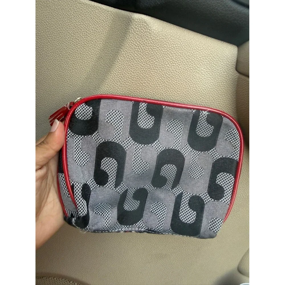 Patchwork Cosmetic Pouch y2k 90s Black, Red, White make up small zip A17